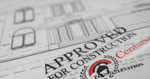 Approved building plans stamped for construction permit approval in New Jersey.