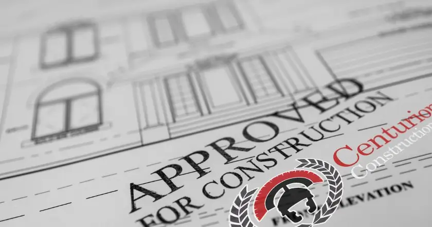 Approved building plans stamped for construction permit approval in New Jersey.